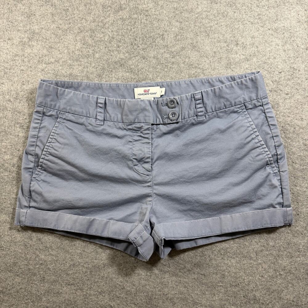 Vineyard Vines Chino Shorts Womens 8 Slate Blue Stretch Flat Front Preppy Whale